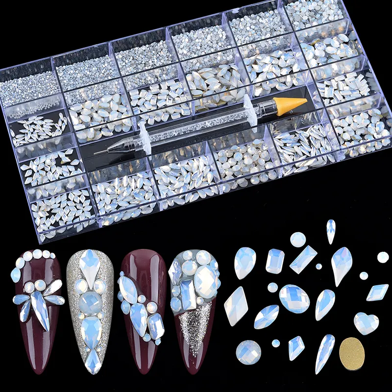 3D Multi Color Big Diamond Opal Crystal Nail Rhinestone Set Box For Nails Art Charm