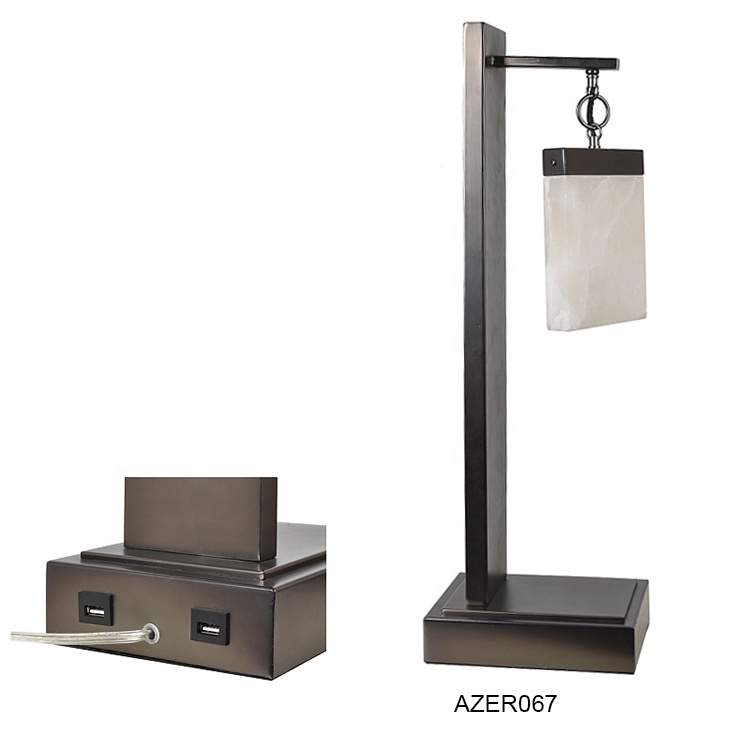 Hotel Office Modern Bronze Metal Nightstand Bedside Table Lamp with usb Charging Port