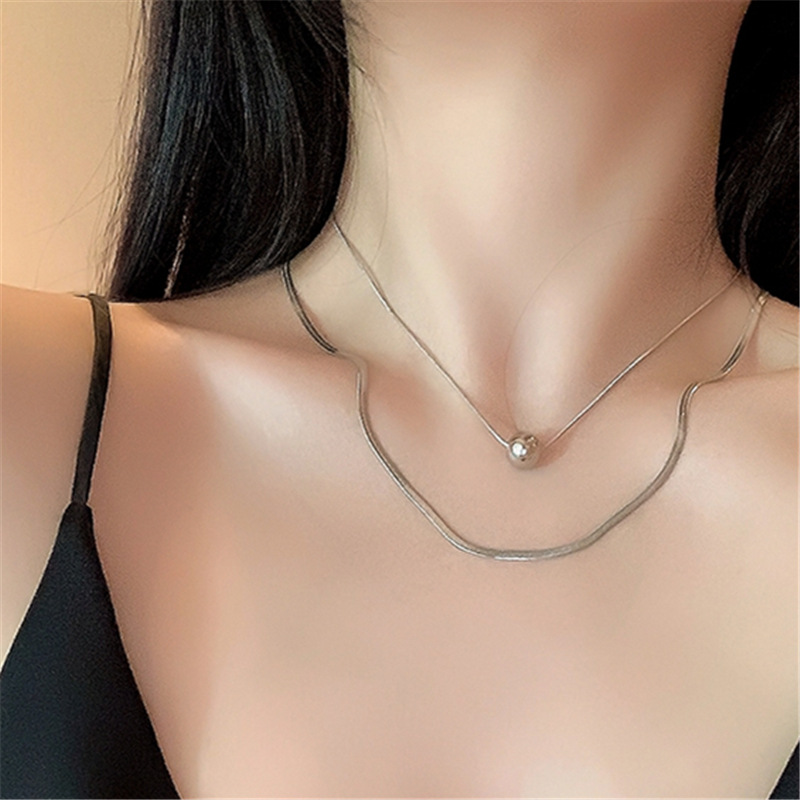 New Style Titanium Steel Snake Bone Chain Bead Pendant Necklaces Double Layer Link Chain Ball Necklace For Gifts