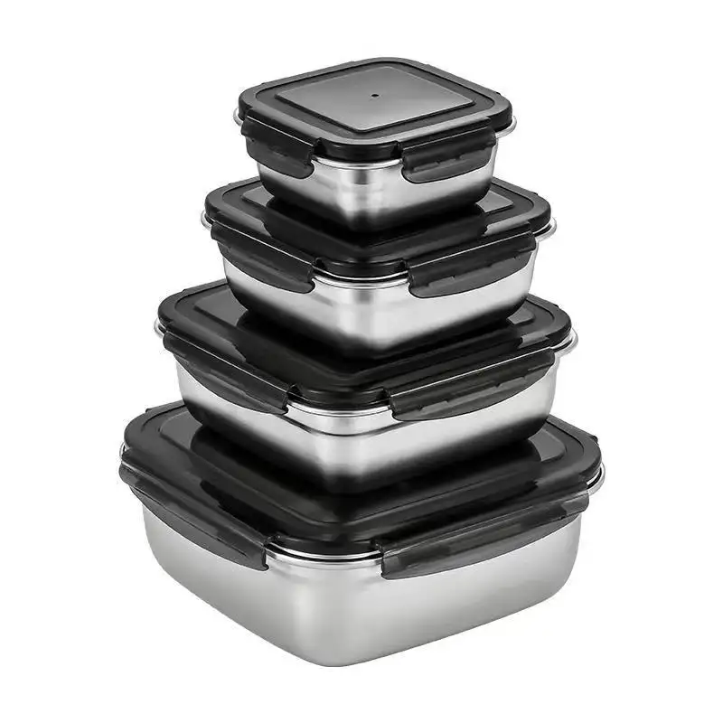 Wholesale Stainless Steel Square Food Storage Containers Picnic Case With Lid Lunch Box For Household Fresh Box