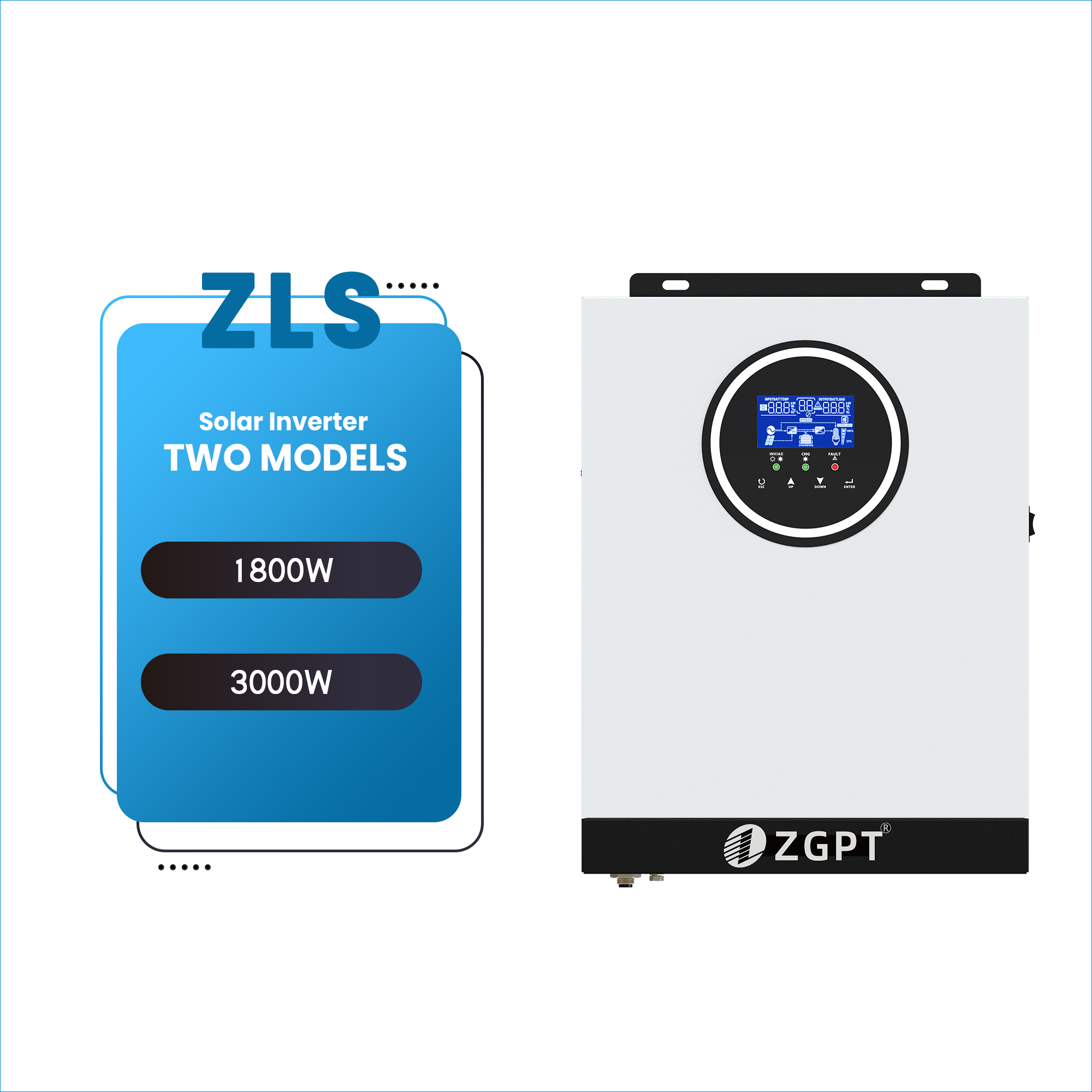 ZGPT-двухфазный инвертор с контроллером заряда MPPT, солнечные инверторы с чистой синусоидой для дома, 1,8 кВт, 3 кВт, 12 В, 24 В, 230 В