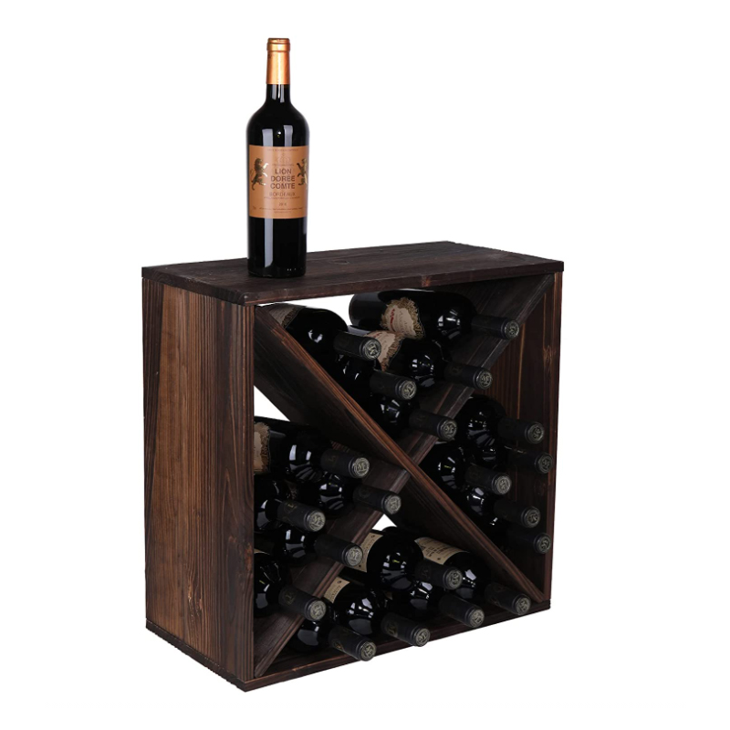 Promotional High Quality Cube 24 Bottles Dark Brown Wooden Wine Rack For Sale