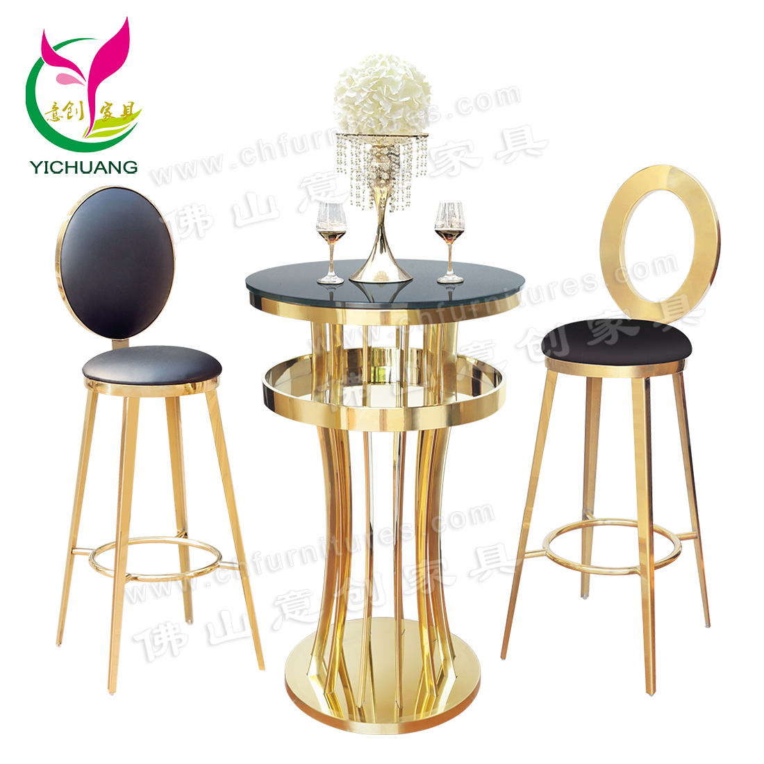 Fashion Light Luxury Bar Cafe Glass Table Stainless Steel High Bar Table
