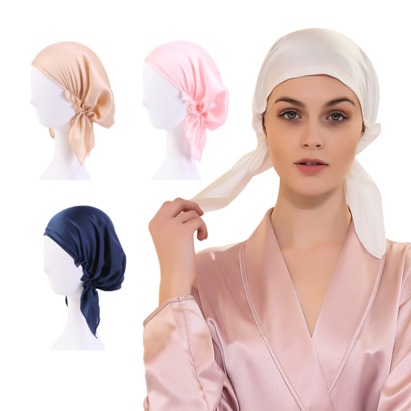 Imitation Silk Sleeping Hat Custom Color Embroidered Logo Silk Night Cap for Women