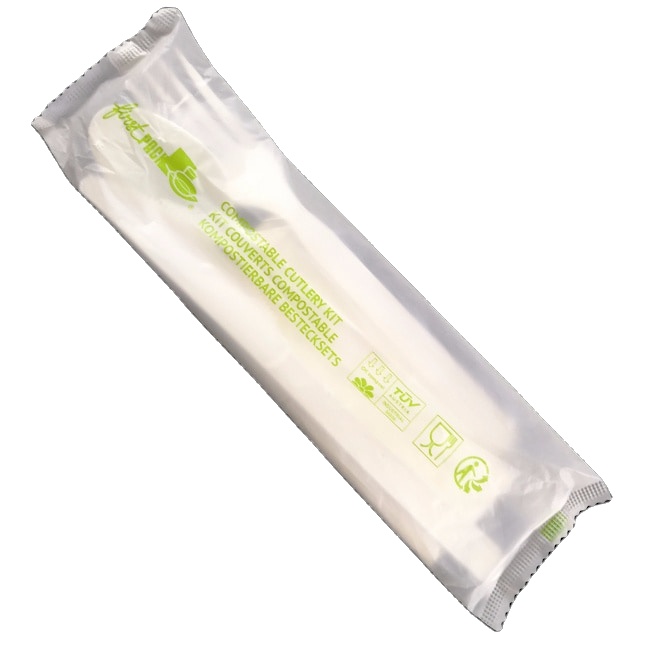 EcoNewLeaf Eco-Friendly Wrapped Biodegradable forks spoons Knife Utensil Kit Disposable cutlery Set With Napkin Tissue