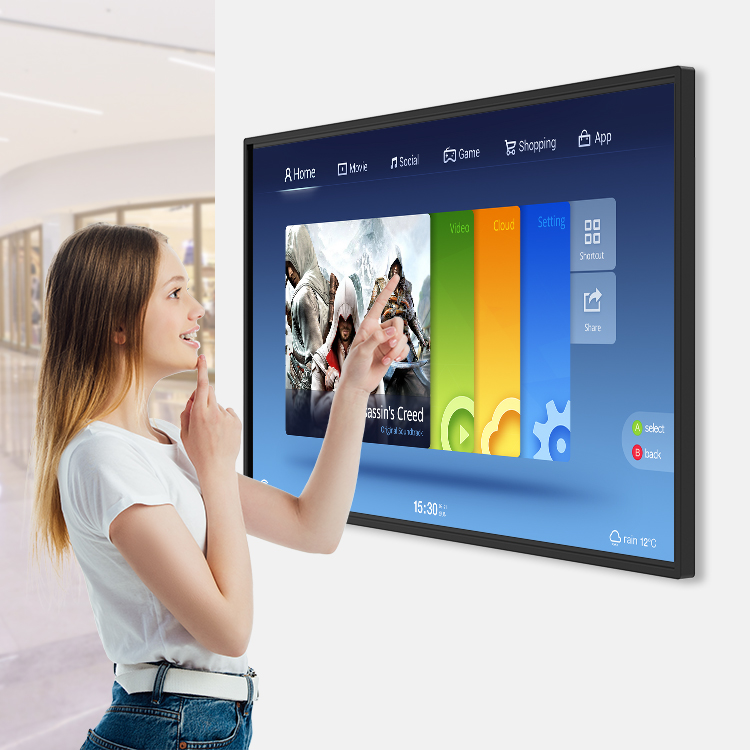 HUSHIDA Narrow Side 21.5 32 43 55 inch LCD video player panel supermarket wall mounted touch screen kiosk advertising equipment