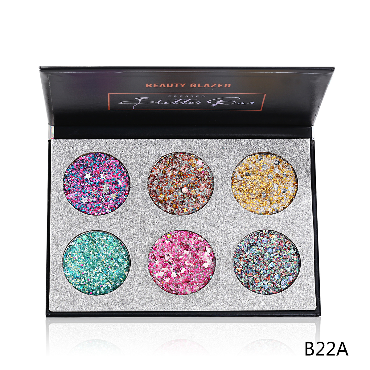 Wholesale 6 colors glitter eye shadow private label high pigment shimmer glitter eyeshadow palette