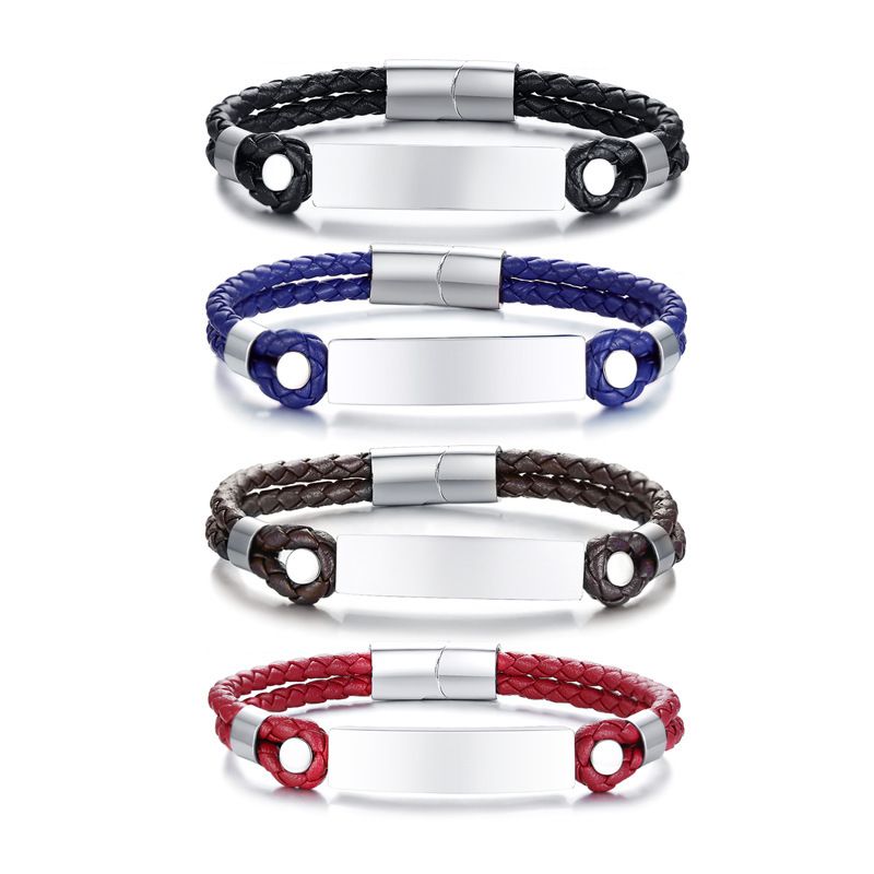 Yiwu Meise Stainless steel simple blank can be engraved leather bracelet