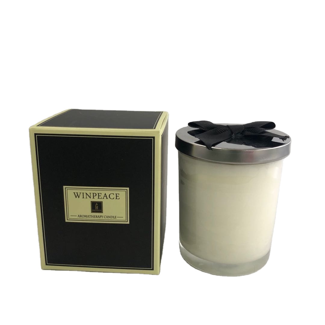 Private Label Custom Aromatherapy Candle in White or Black Glass Candle Jar with Metal Lid