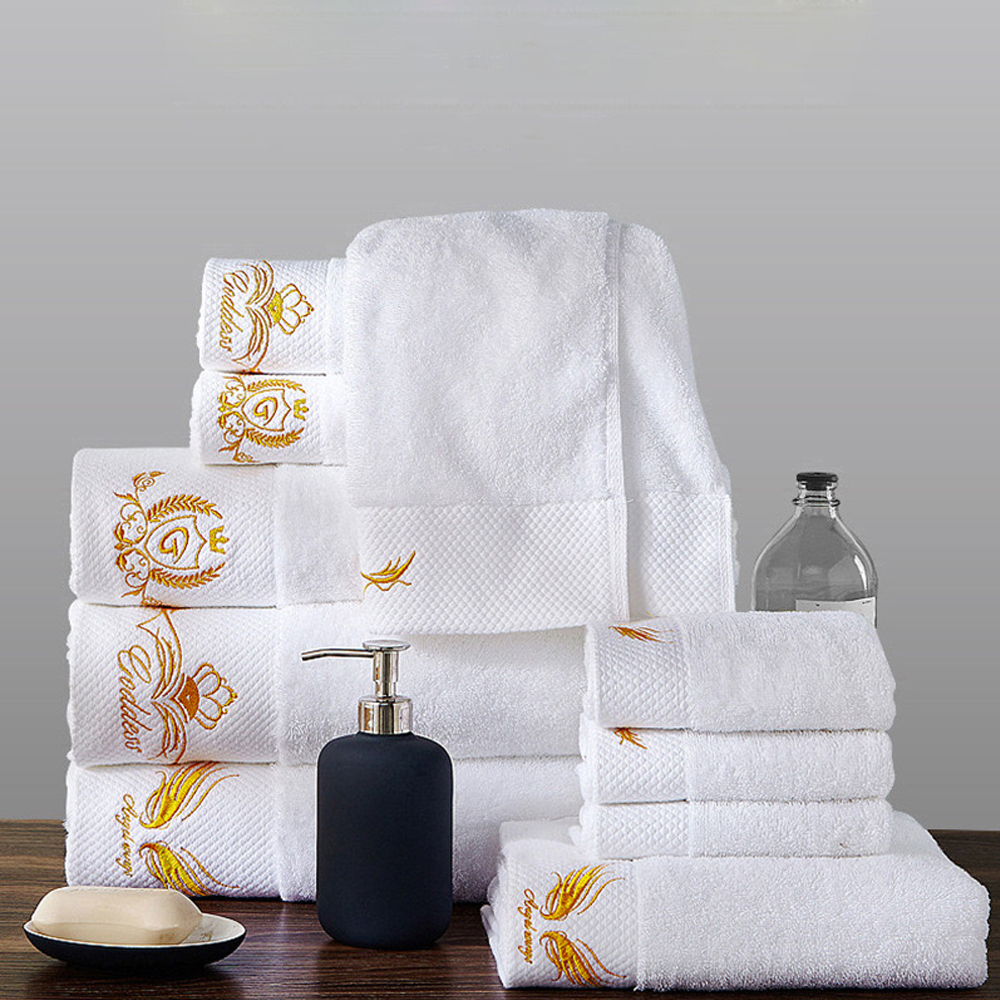 luxury 800 600 gsm 6 pcs bathing bathroom towel with logo white 100% cotton hilton hotel hand bath towel sets with logo