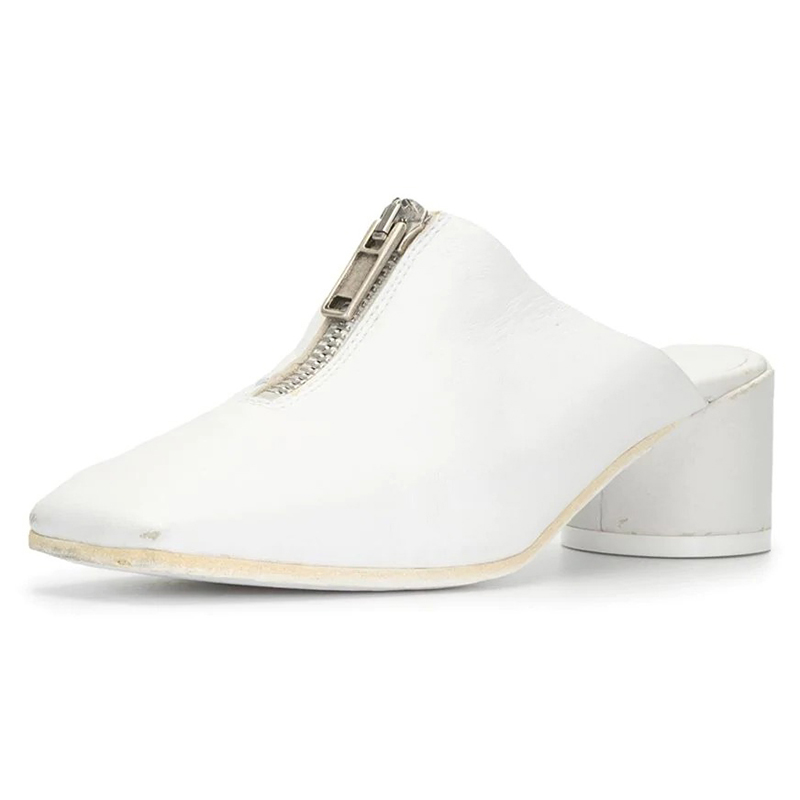Slip On Pointed Toe With Zipper Decoration Block Heel Backless Boot Women Mule Clog