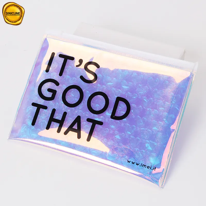 New Arrivals fancy style holographic bubble mailer plastic bag with zip lock for cosmetics and jewelry clothing