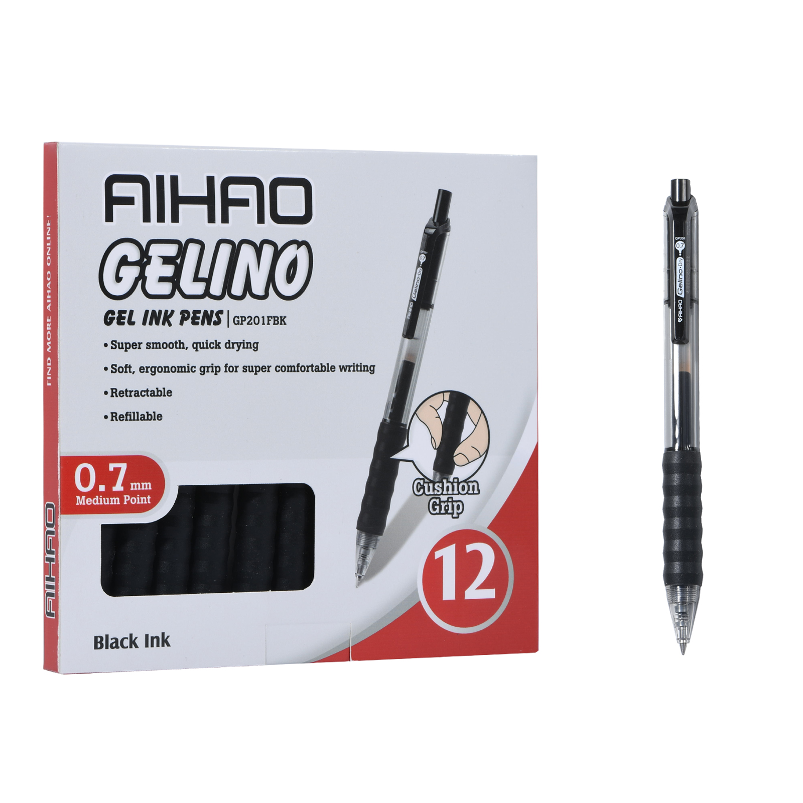 Promotional Plastic Stationery Student Office Supplies 0.7mm Medium Retractable Black Gel Pen Sets