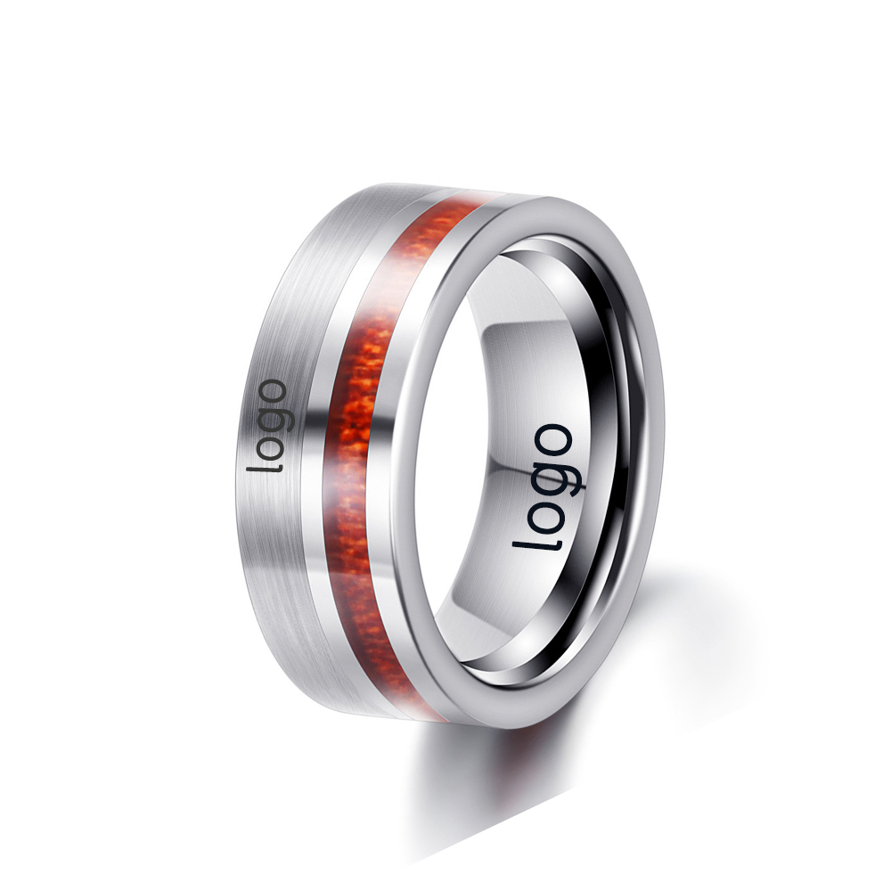 ShuoyeW 8mm Light Luxury Tungsten Steel Ring Silver Red Matte Brushed Wood Grain Tungsten Steel Finger Ring 660