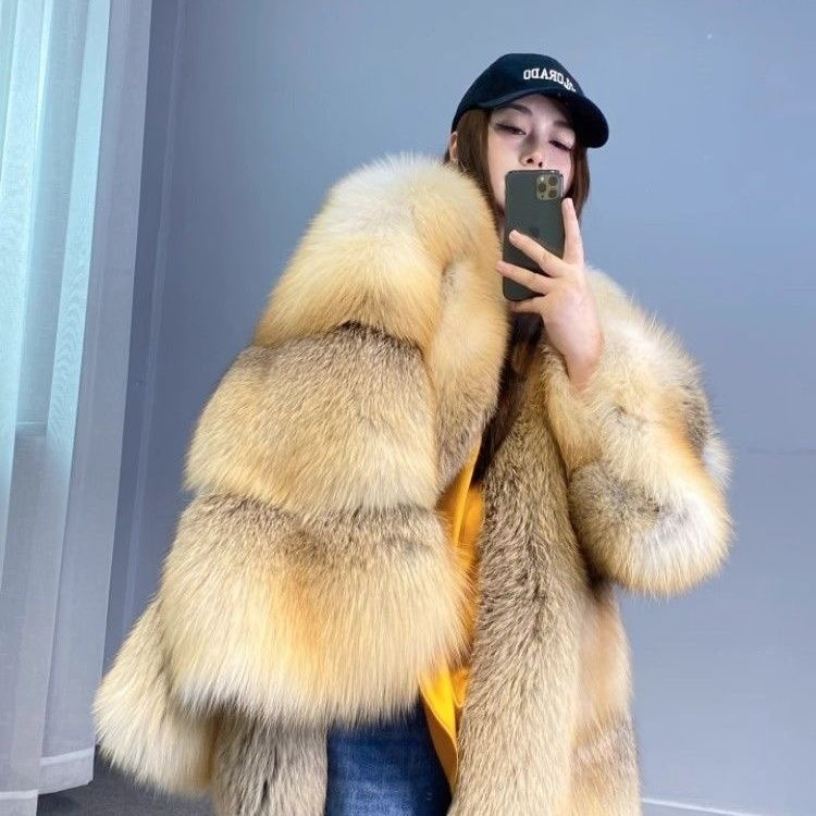 Custom Wholesale Fox Fur Jacket Coat Knit Women Real Fox Fur Winter Coat Custom Winter Lady Fur Coat