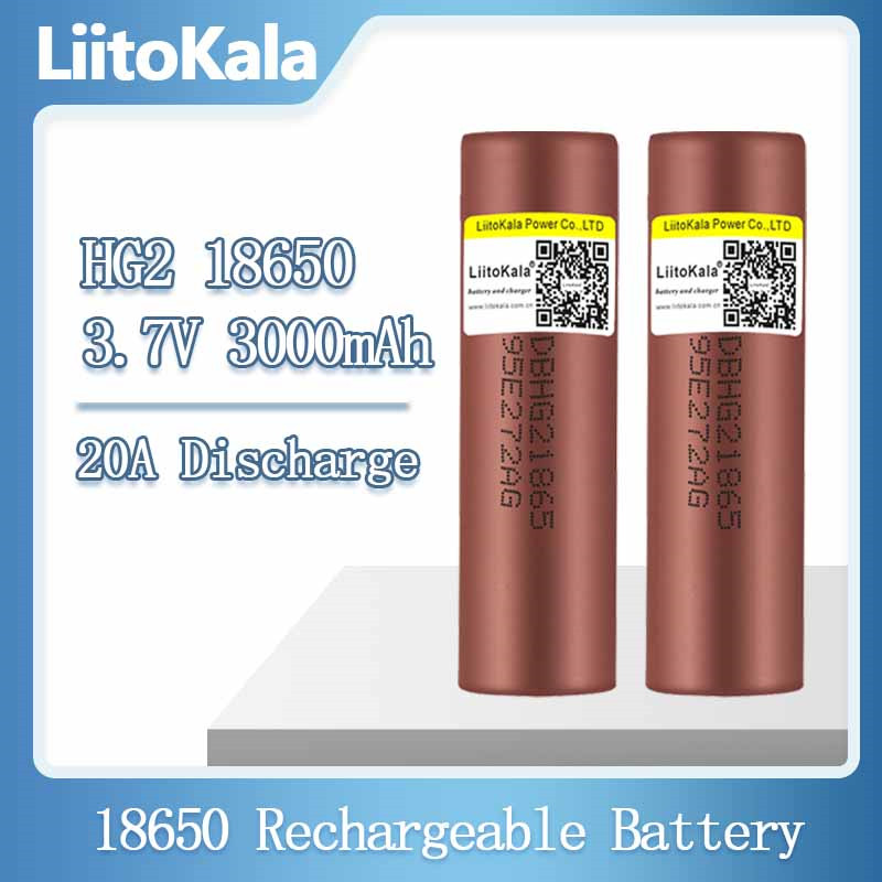 Литиевые аккумуляторные батареи Liitokala, 3,7 в, 18650 hg2, 3000 мАч, 30 А