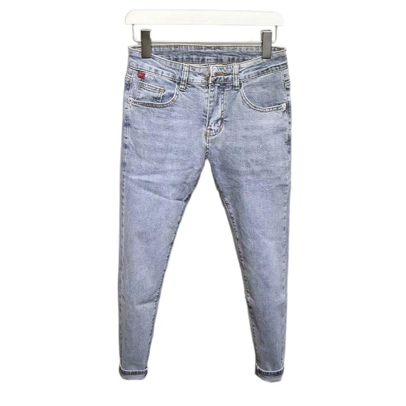 Factory direct sale men's jeans trend new blue washed nine-point Ready to ship slim fit men's jeans in stock