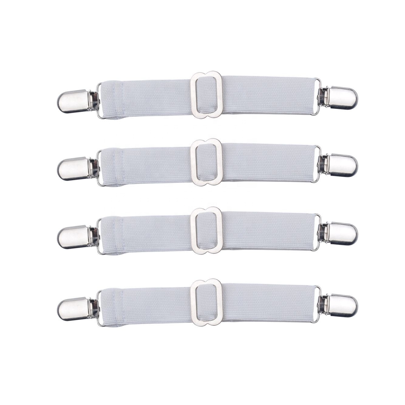 Hot sale of Amazon Bed Sheet Corner Holders Elastic Grippers Suspenders Holder Straps Clips Fasteners WITH METAL ADJUSTERS