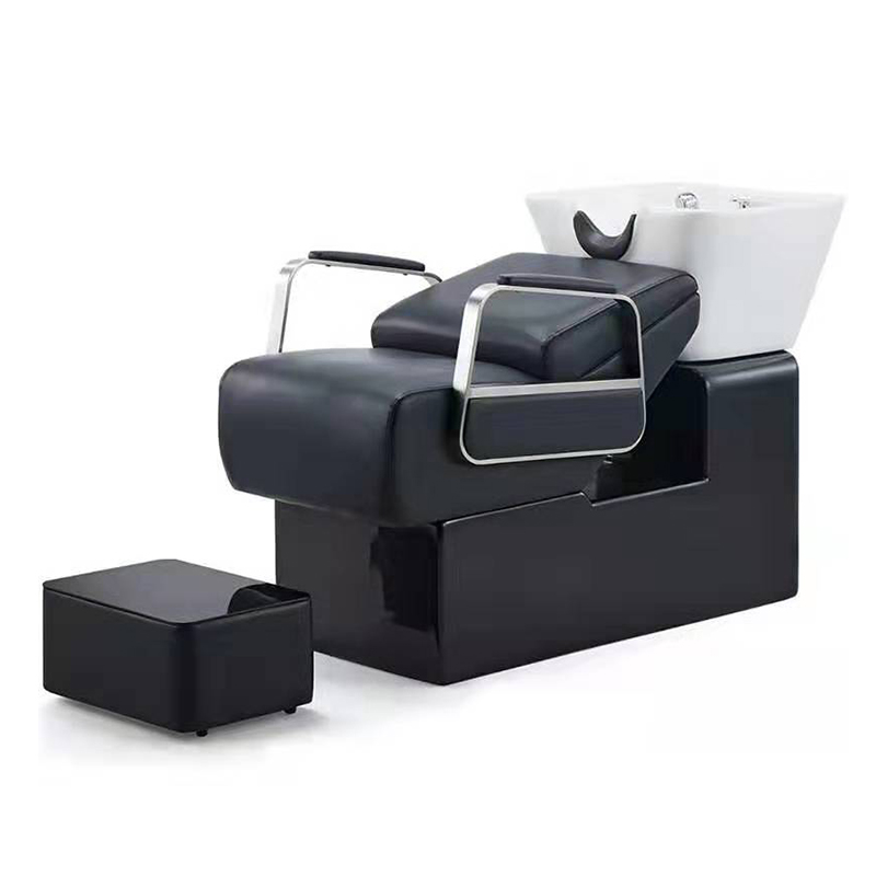 Factory Outlet good quality grey leather and silver frame shampoo chair for barbershop