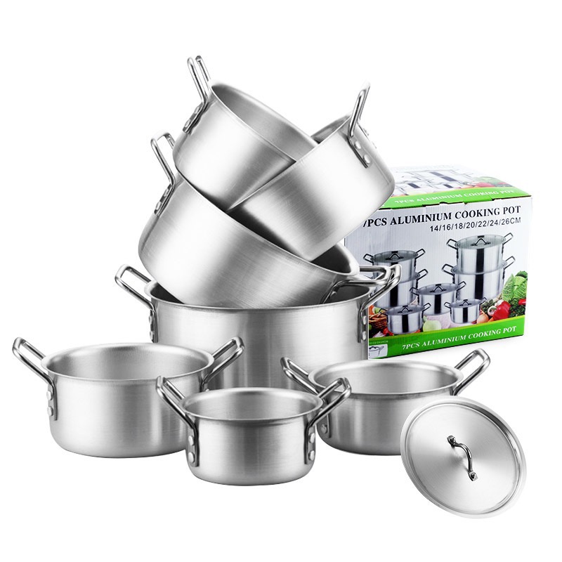 Cheap Wholesale 14/16/18/20/22/24/26cm 7 Piece Kitchen Utensils Aluminium Cooking Non Stick Soup Pot Cookware Sets