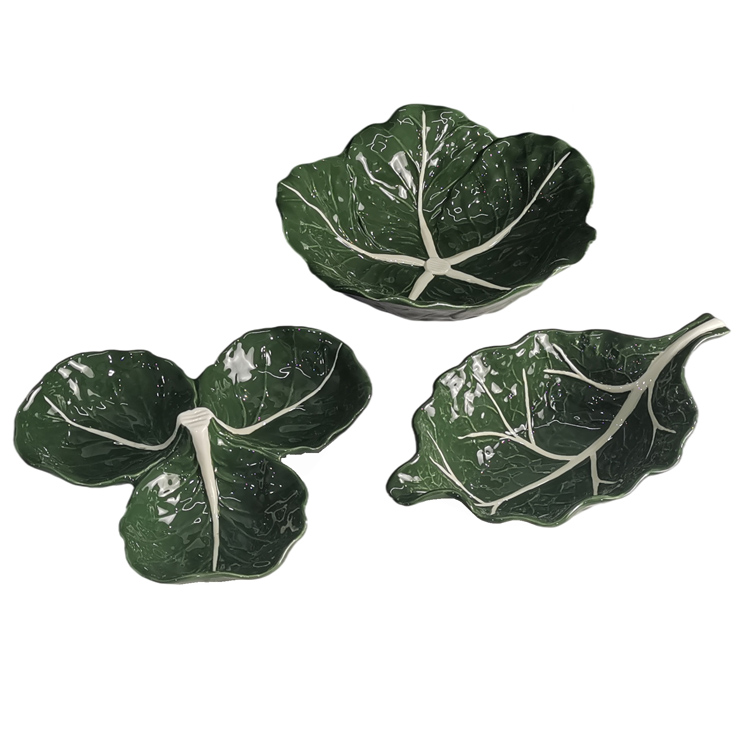 Cabbage leaves dish Shape Holders 3d vegetable Style Kitchenware Ceramic porcelain plate dish Tableware bowl
