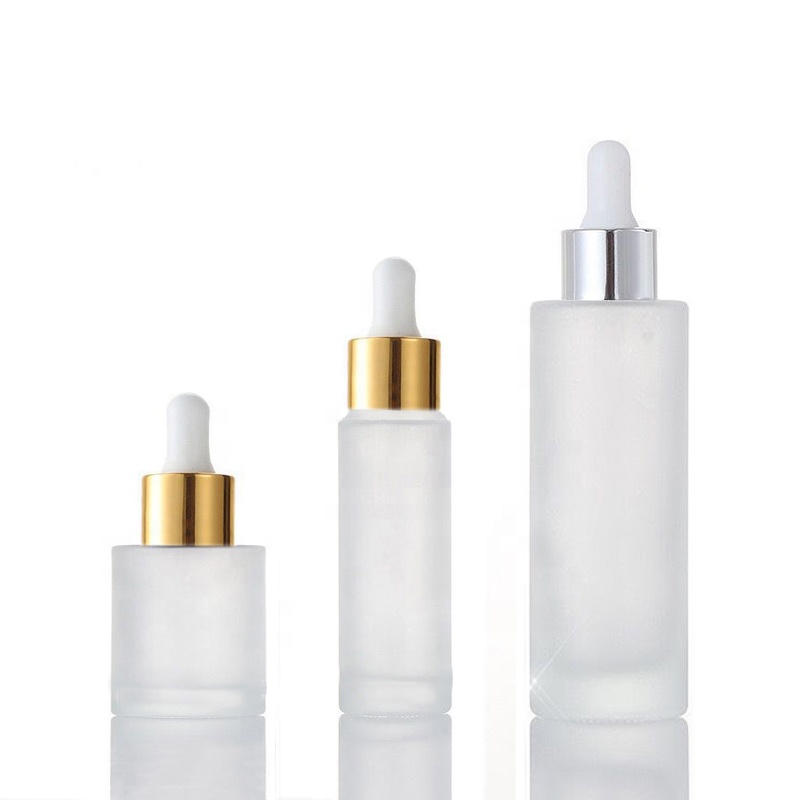 Luxury Empty 10ml 15ml 30ml 40ml 50ml 60ml 80ml 100ml 120ml Cylinder Frosted Serum Glass Bottle With Gold Dropper (GDF01)