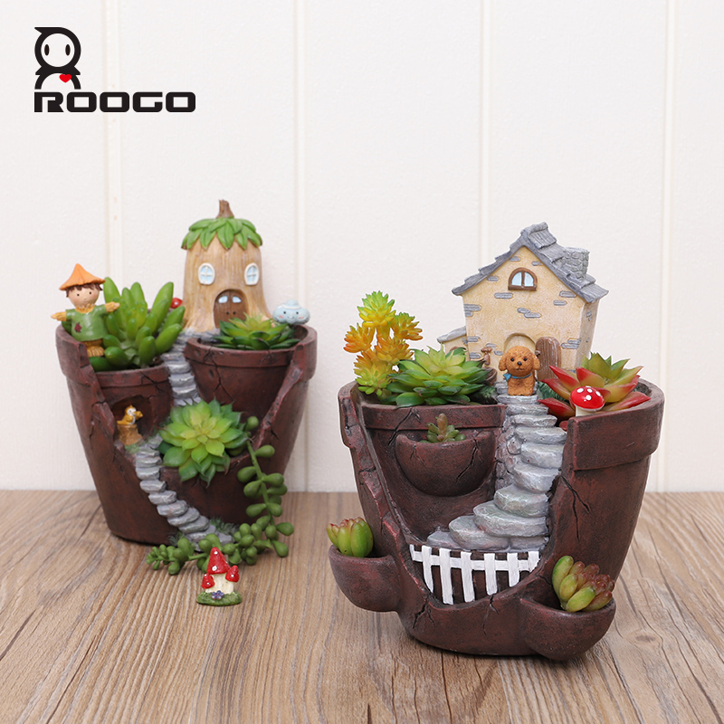 Roogo милые кастрюли для цветов в форме животных из смолы для дома и сада, украшение для растений, кастрюля для суккулентов