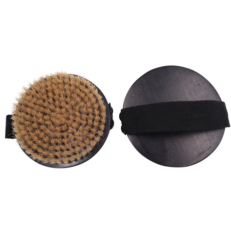 Private label natural wood black round boar bristle body bath brush cleaner for shower