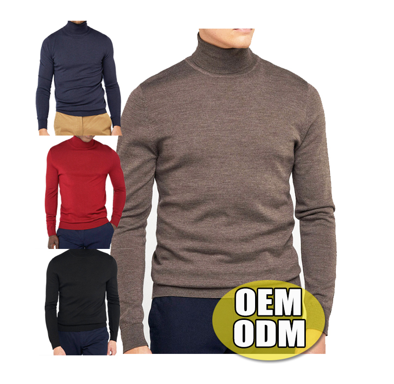 [Бесплатный образец] OEM/ODM, классический дизайн, шерстяные свитера с высоким воротником, мужской зимний вязаный свитер большого размера