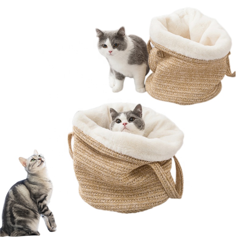 Spot plush cat carrier bag pet bed kennel round winter soft warm sleeping bag