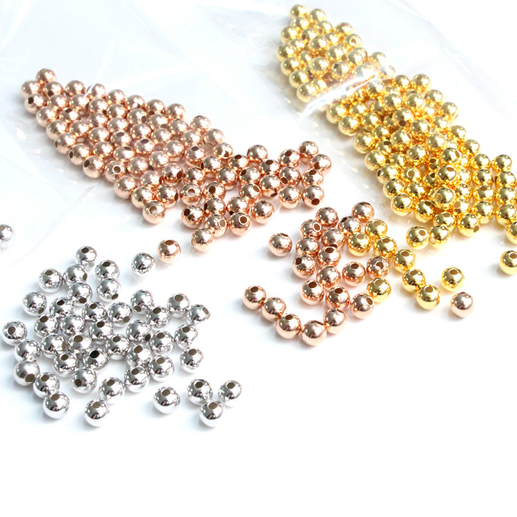 Silver Beads S925 Sterling Silver Plated White Gold Rose Gold Hand-Beaded Diy Jewelry Accessories Loose Round Beads