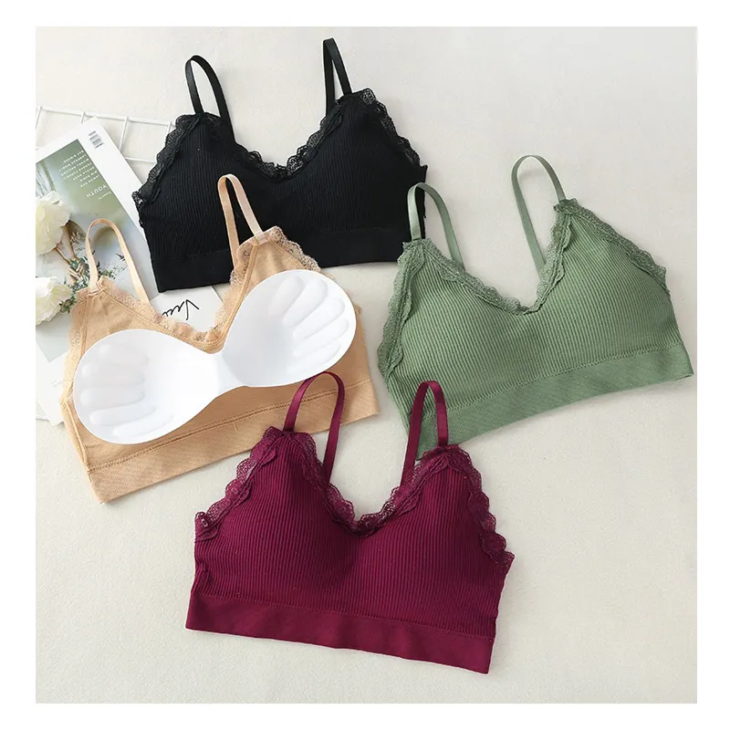 4075 Ultra Thin Lace bralette crop top Thread harness bralette Push up Removable no wire bra