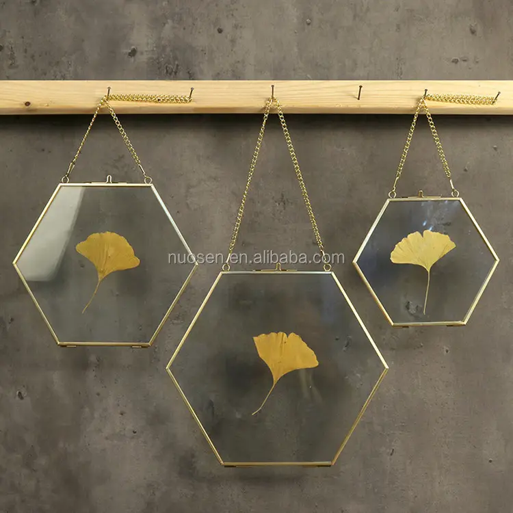 Beautiful High Quality Wall Hanging Brass Hexagon Glass Artwork Photo Picture Display Frame