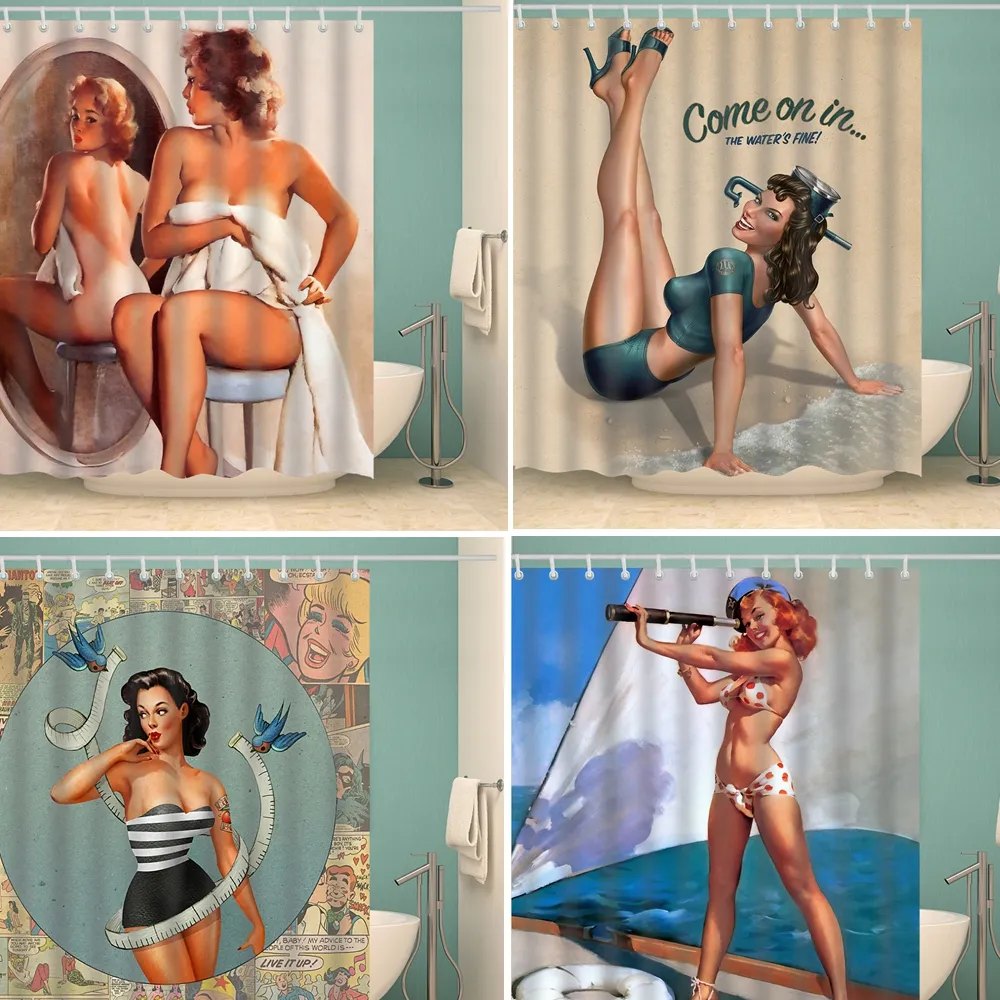 YL-02 заказной секси 3d занавеска из полиэфиропласта в винтажном стиле американская девушка красота декор занавеска для ванной