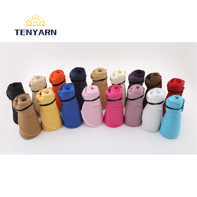 Tenyarn 2023 Woman Plain Baseball Foldable Paper Straw Yellow Sun Visor Caps China Wholesale