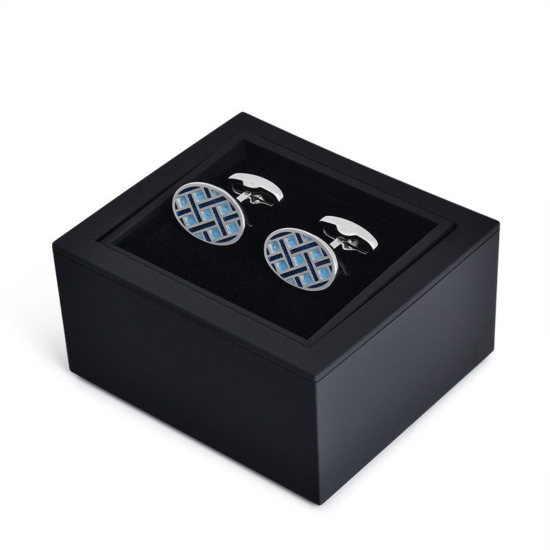 Wholesale Make Custom Sterling Silver Royal Green & Clear Fancy Pattern Enamel Cufflink