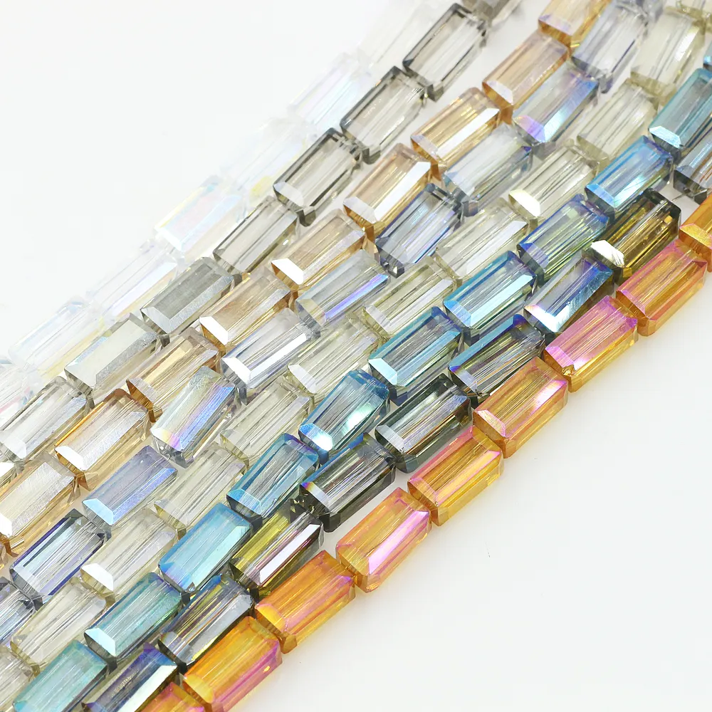 Faceted Crystal Glass Rectangle Square Tube Crystal Long Cube Beads