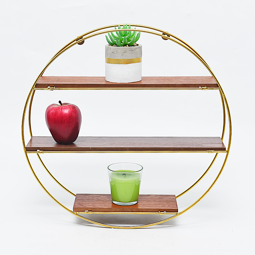 New design three-layer golden folding metal wall hanging shelf home decor wall shelf brackets for wall