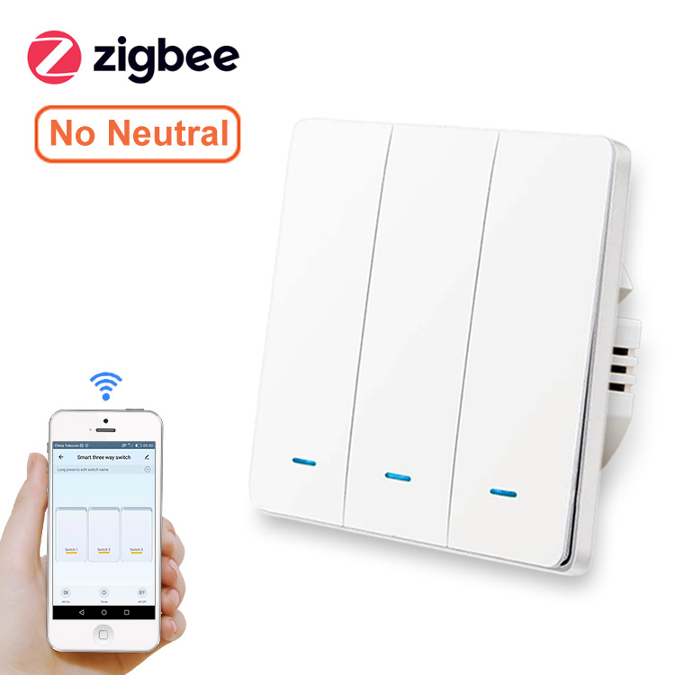 Беспроводной умный кнопочный выключатель Zigbee, 220 В, без нейтрального провода, 2 клавиши, 3 комплекта, выключатель света
