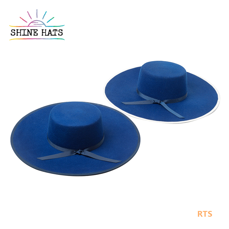 2021 Shine Hats Ribbon Custom Chapeau Mujeres Sombrero Fieltro Wholesale Wool Flat Top Wide Brim Lady Women Felt Jazz Fedora Hat