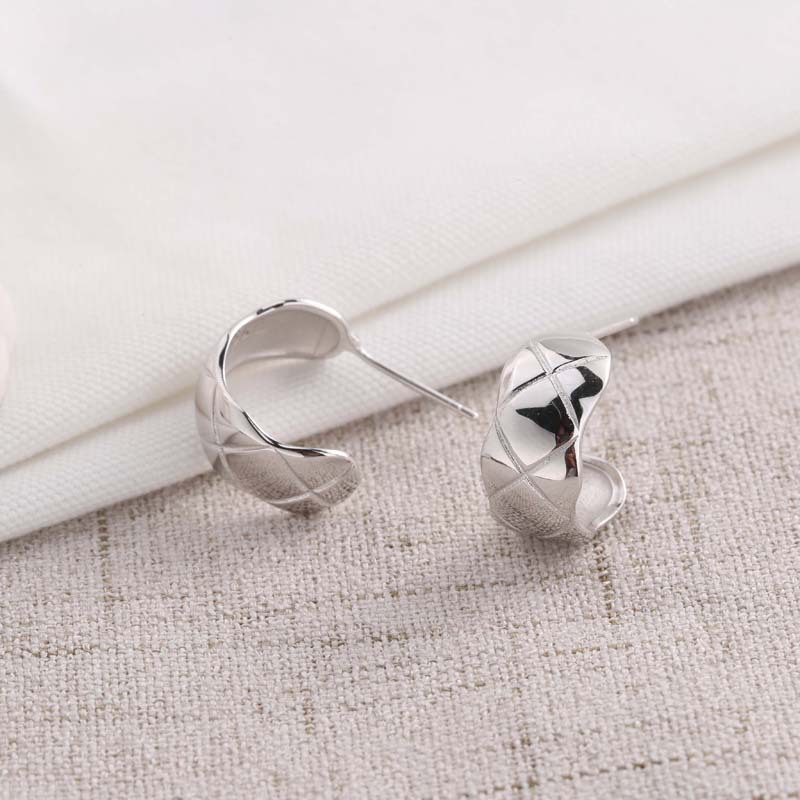 S925 Sterling Silver Ear Studs Simple Geometry Diamond Plaid 7BEADS Women's Jewelry Temperament Earrings Gifts