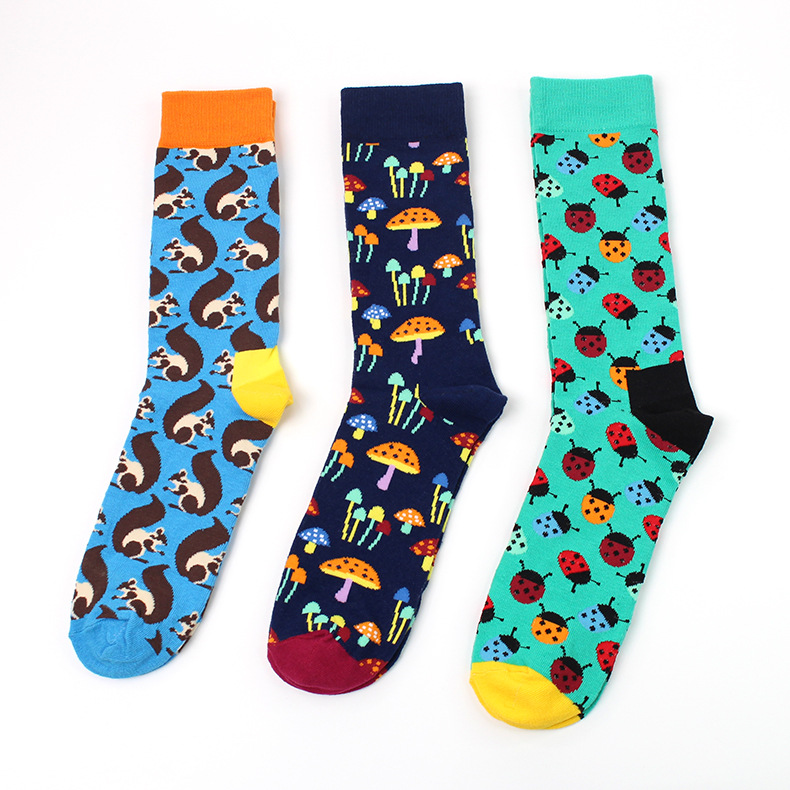 ML-005 Mushroom Pattern High Quality Crew Mens Socks Colorful Fashion Durable Socks