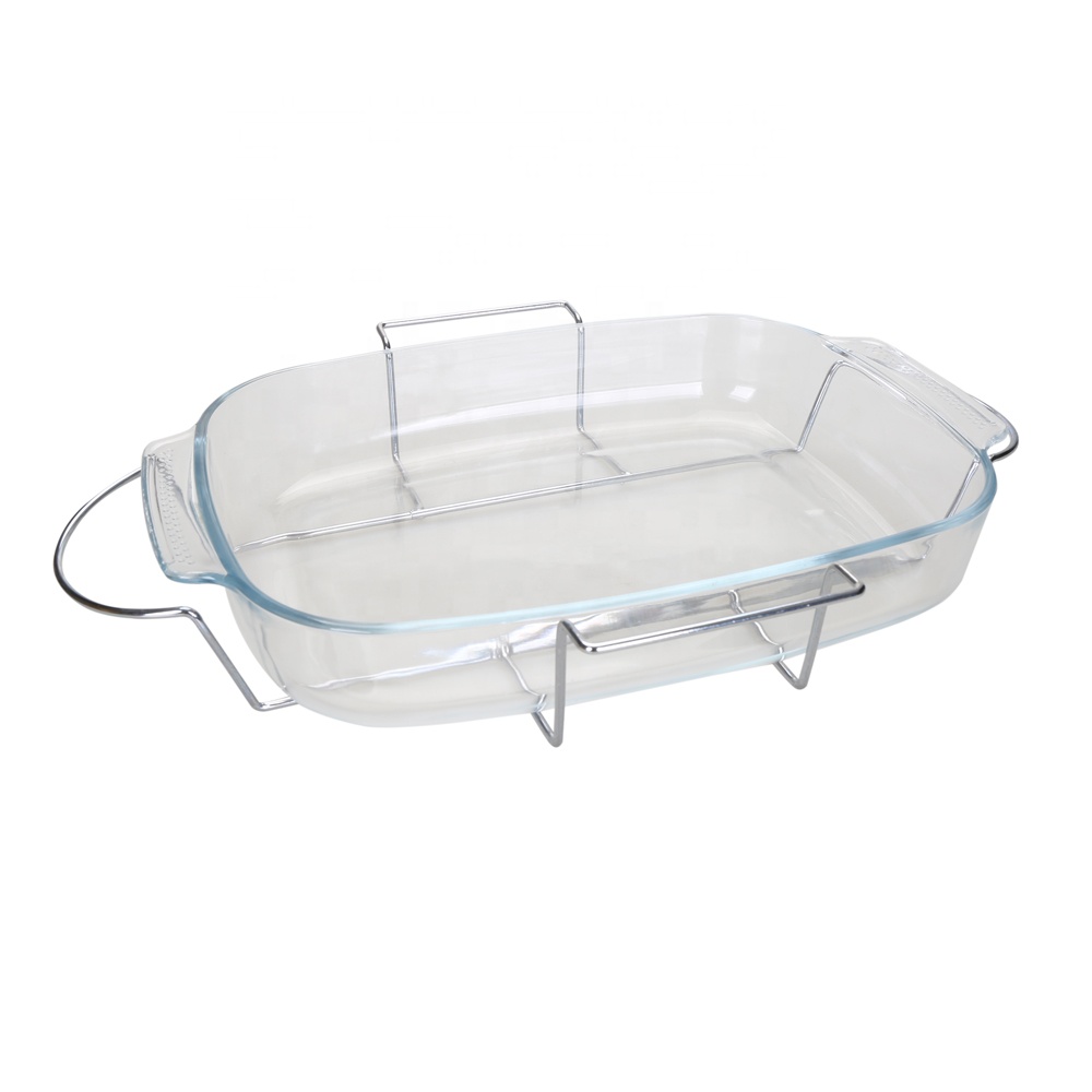 3700ML High Borosilicate Glass Baking Dishes with Metal Bracket and Anti-slip handle design for Lasagna  Leftovers  Cooking  Kit