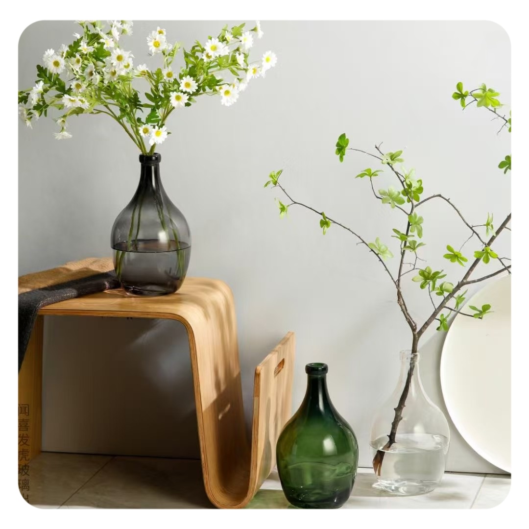 American Furniture Decorative Ornament Living Room Green Transparent Small Diameter Glass Vase Floor Ornament