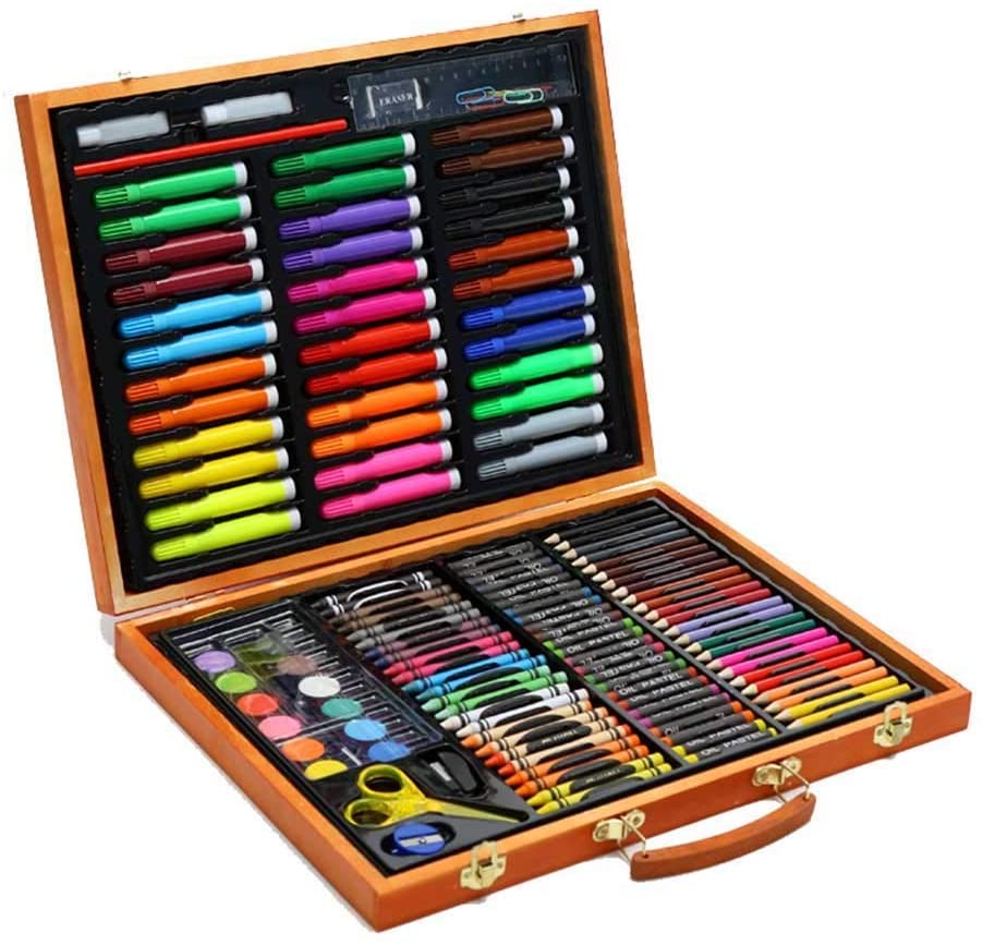 Best Quality Factory Supply 150 Pcs Wide Variety Colours Vintage Wooden Case Colouring Art Set for Kids Child Artist