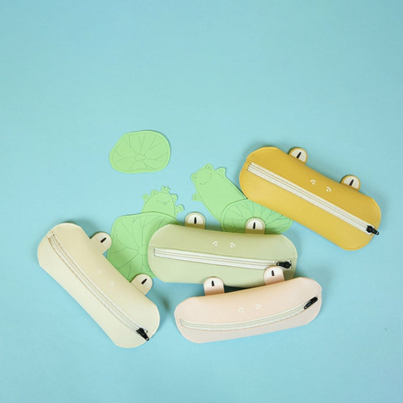 Personalized Funny Frog Pencil Case Custom Cosmetic Bag Leather Eye Glass Case