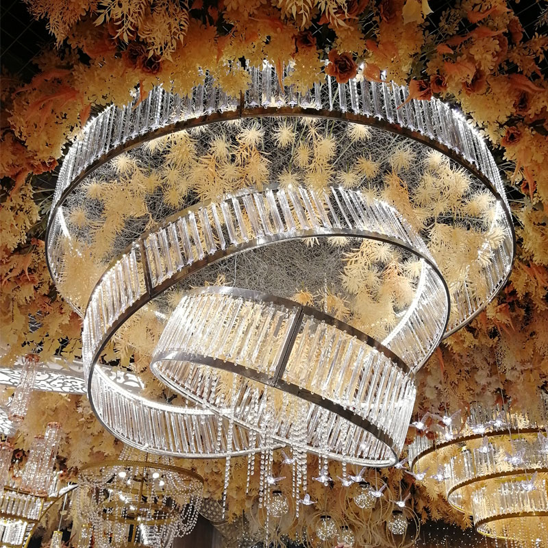 New wedding props metal crystal light ceiling ring five ring song wedding stage decoration