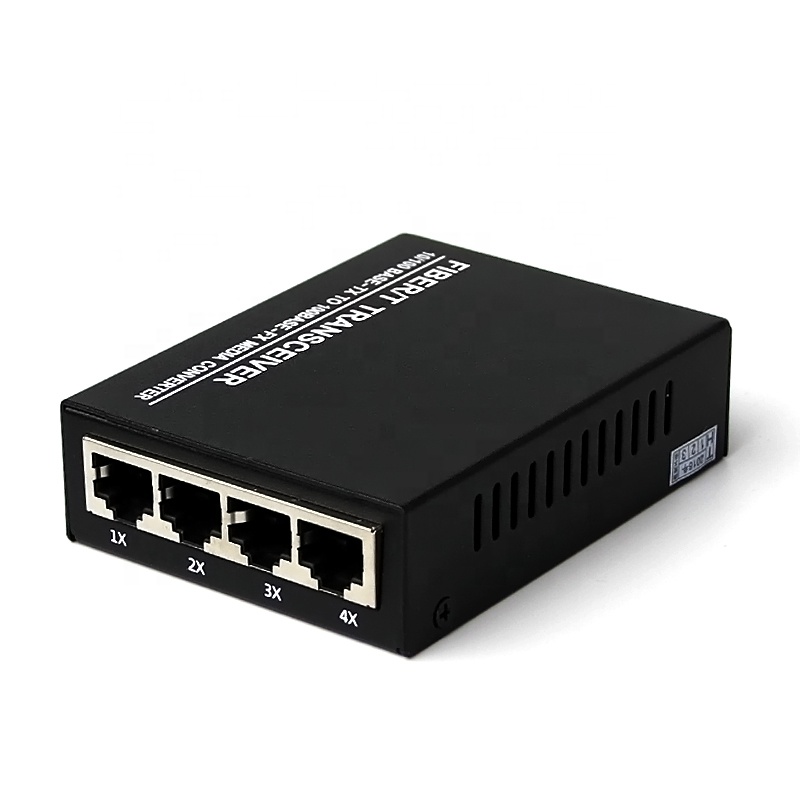 Одномодовый одноволоконный 1 волоконный порт 10/100 м 4 порта RJ45 волоконно-оптический преобразователь RJ45