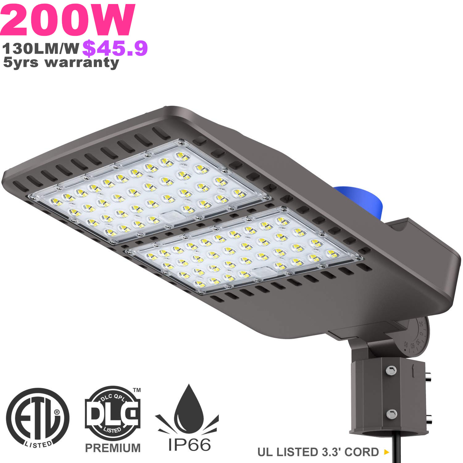 ETL cETL DLC 120 В, 347 в, 480 В, светодиодный уличный фонарь для парковки помещений, 150 Вт, 200 Вт