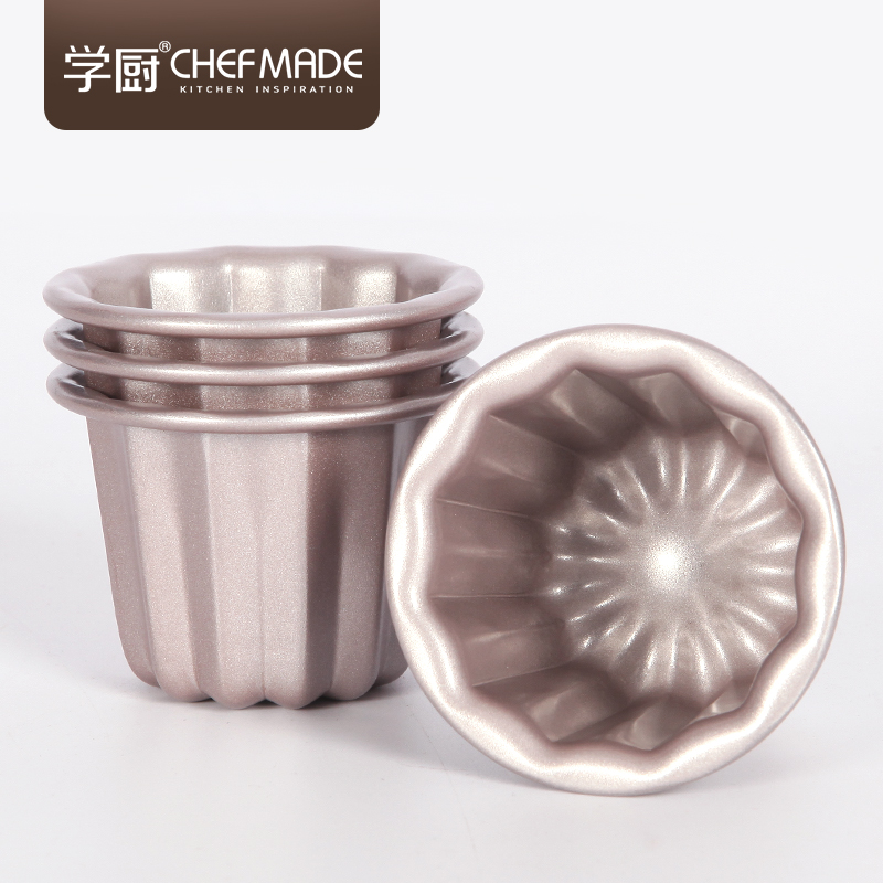 CHEFMADE Champagne Gold 4pcs set of Non-stick Cannele Mould Bakeware Baking Mold
